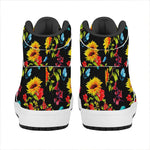 Sunflower Floral Pattern Print High Top Leather Sneakers
