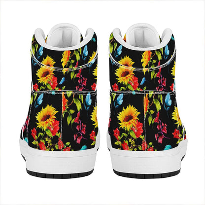 Sunflower Floral Pattern Print High Top Leather Sneakers
