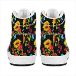 Sunflower Floral Pattern Print High Top Leather Sneakers