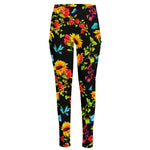 Sunflower Floral Pattern Print High-Waisted Pocket Leggings