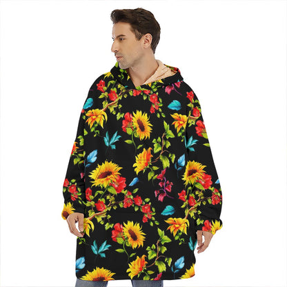 Sunflower Floral Pattern Print Hoodie Blanket