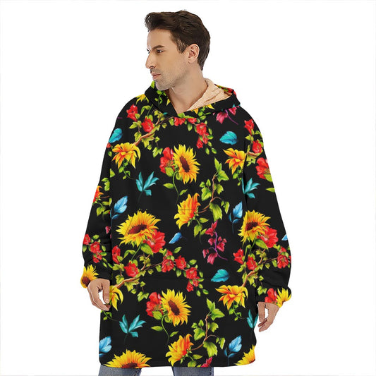 Sunflower Floral Pattern Print Hoodie Blanket