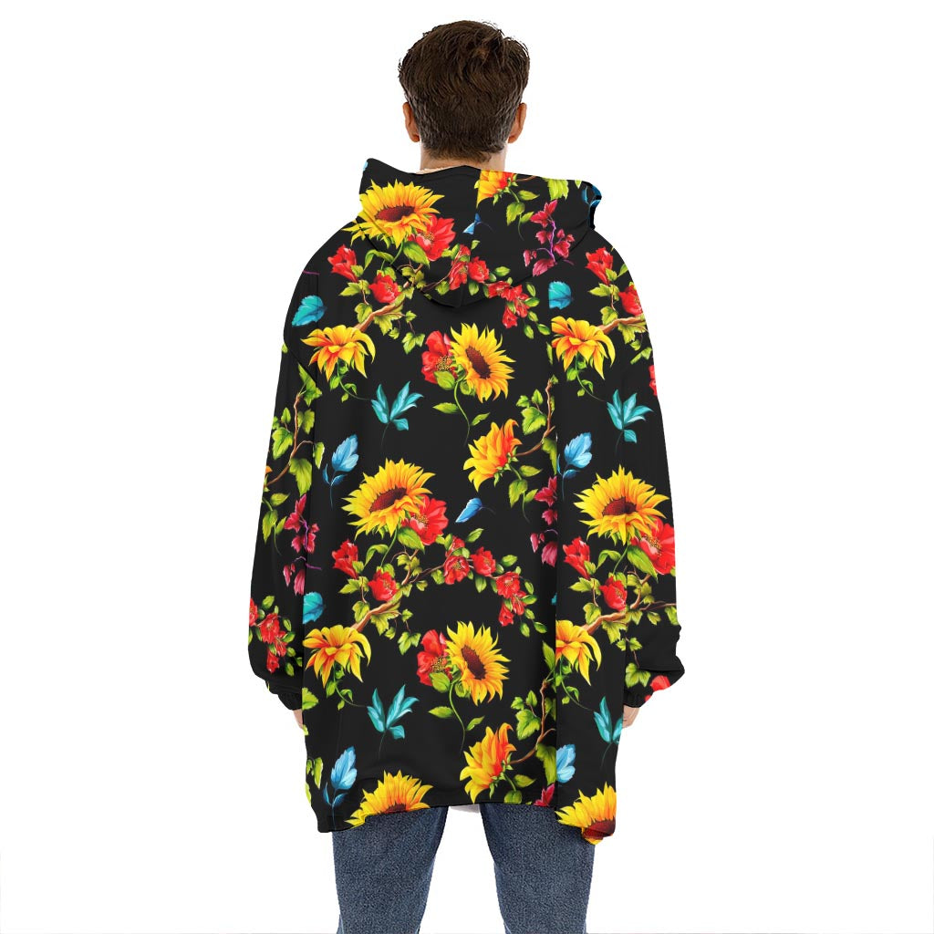 Sunflower Floral Pattern Print Hoodie Blanket