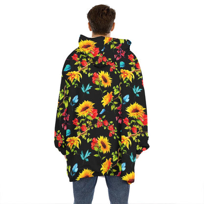 Sunflower Floral Pattern Print Hoodie Blanket