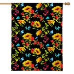 Sunflower Floral Pattern Print House Flag