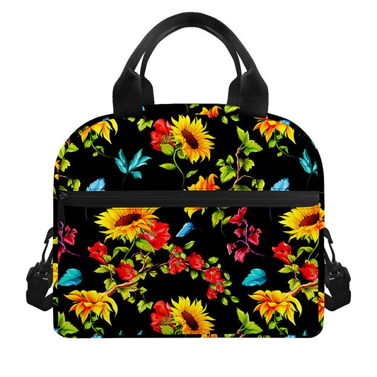 Sunflower Floral Pattern Print Insulated Lunch Bag