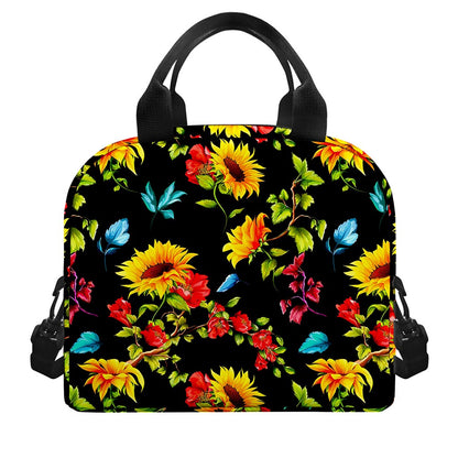Sunflower Floral Pattern Print Insulated Lunch Bag