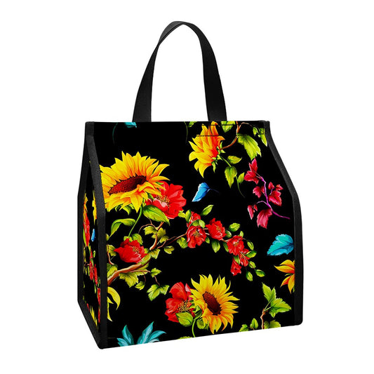 Sunflower Floral Pattern Print Insulated Lunch Tote