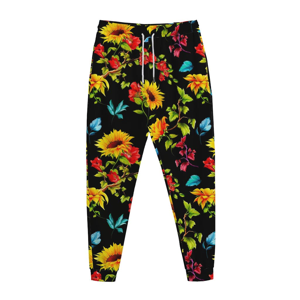 Sunflower Floral Pattern Print Jogger Pants