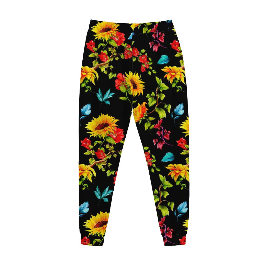 Sunflower Floral Pattern Print Jogger Pants
