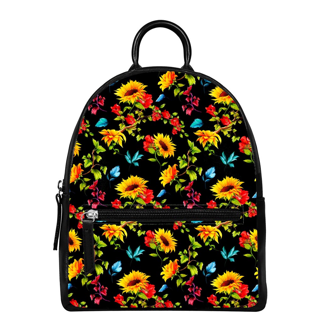 Sunflower Floral Pattern Print Leather Backpack