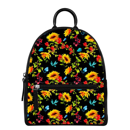 Sunflower Floral Pattern Print Leather Backpack