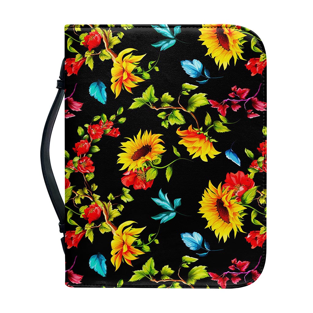 Sunflower Floral Pattern Print Leather Bible Cover