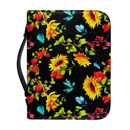 Sunflower Floral Pattern Print Leather Bible Cover