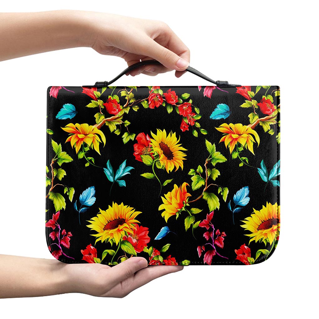 Sunflower Floral Pattern Print Leather Bible Cover