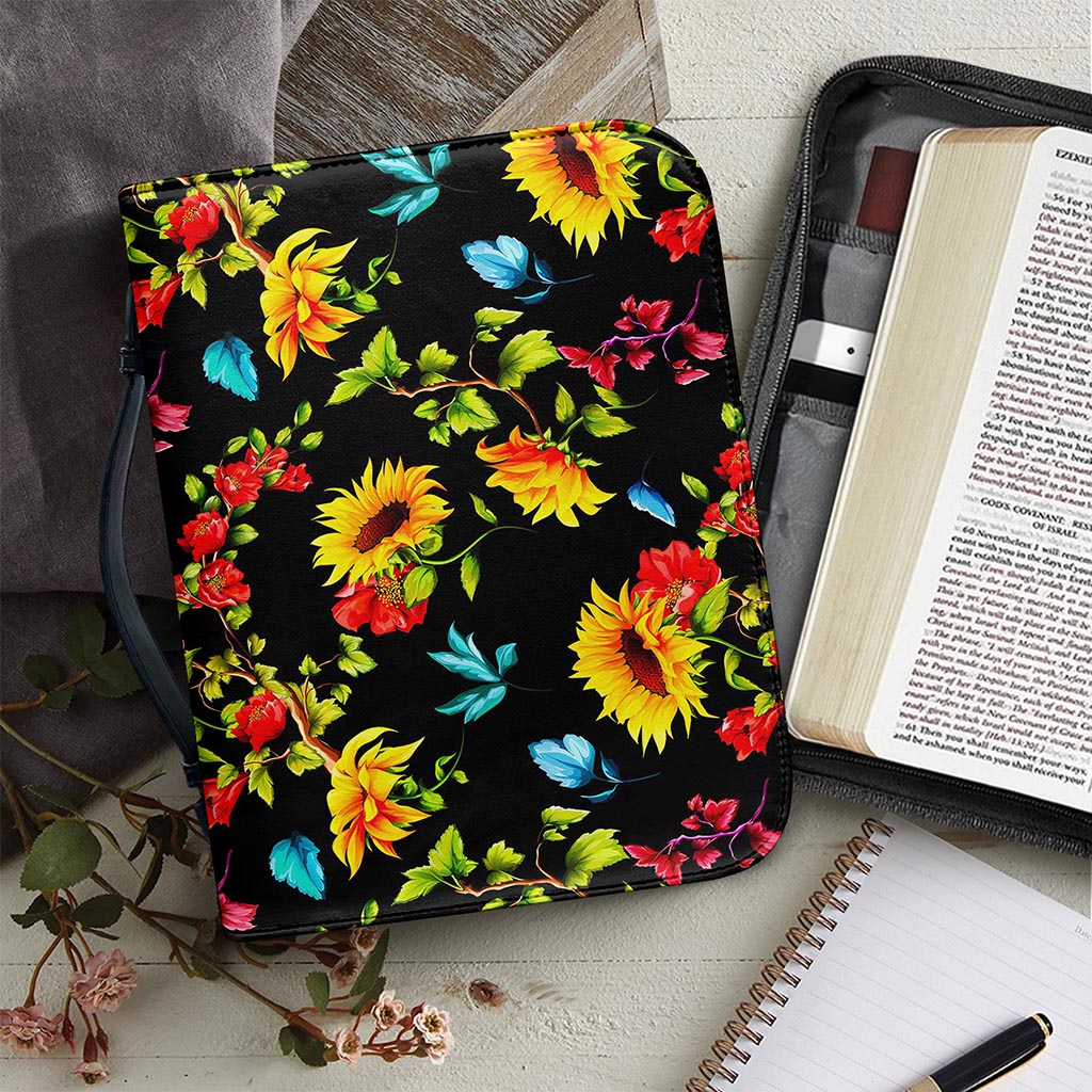 Sunflower Floral Pattern Print Leather Bible Cover