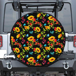 Sunflower Floral Pattern Print Leather Spare Tire Cover