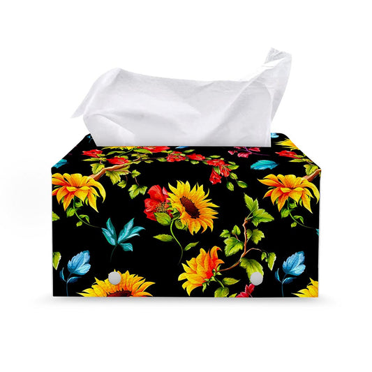 Sunflower Floral Pattern Print Leather Tissue Box Cover