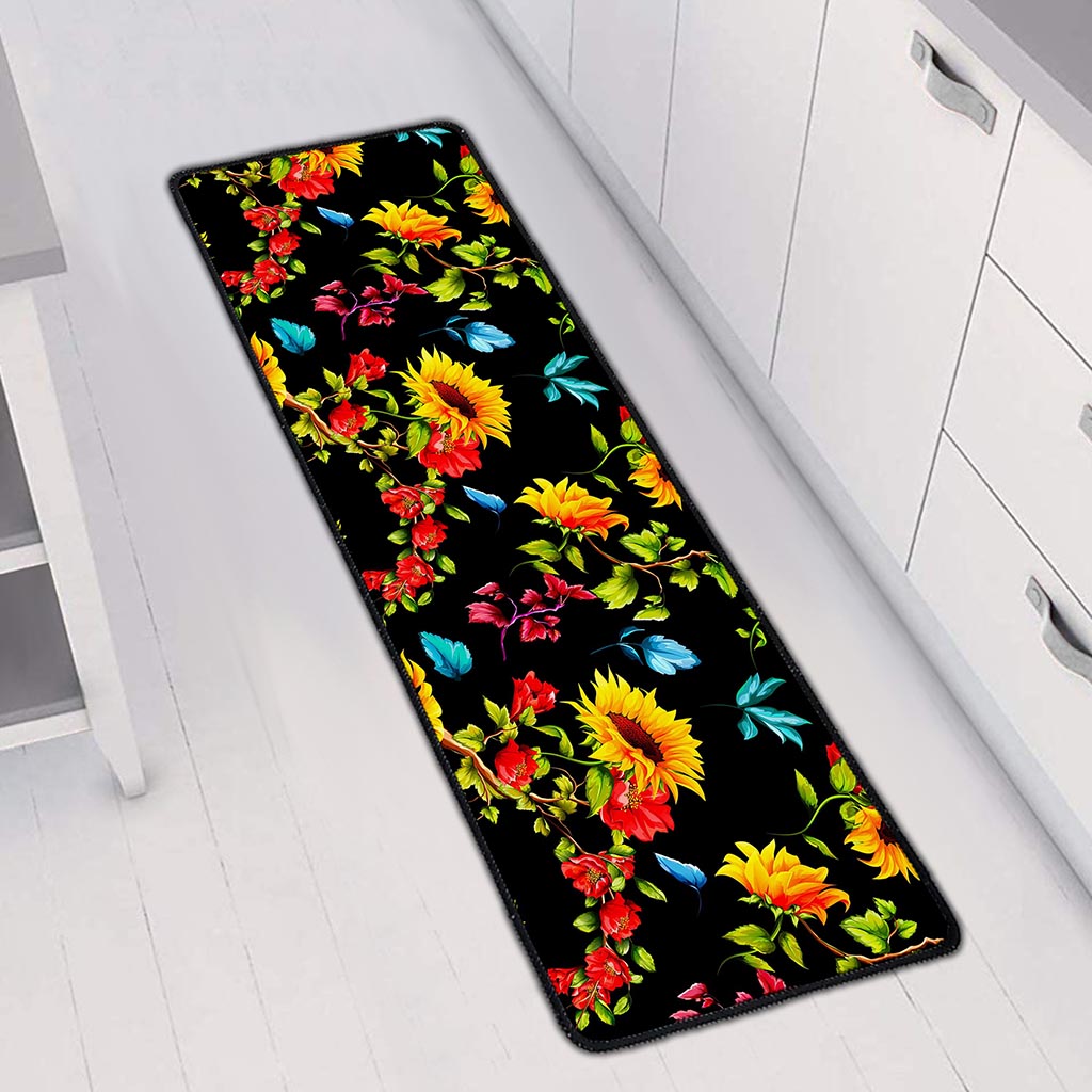 Sunflower Floral Pattern Print Long Kitchen Mat