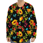 Sunflower Floral Pattern Print Long Sleeve Baseball Jersey