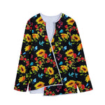 Sunflower Floral Pattern Print Long Sleeve Short Coat