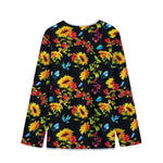 Sunflower Floral Pattern Print Long Sleeve Short Coat