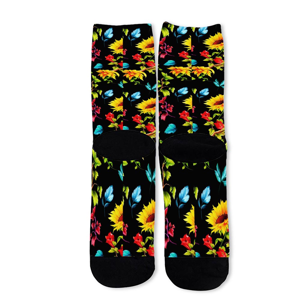 Sunflower Floral Pattern Print Long Socks