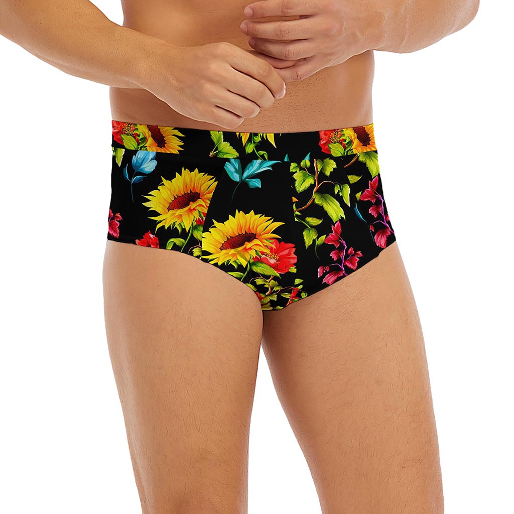 Sunflower Floral Pattern Print Men's Briefs