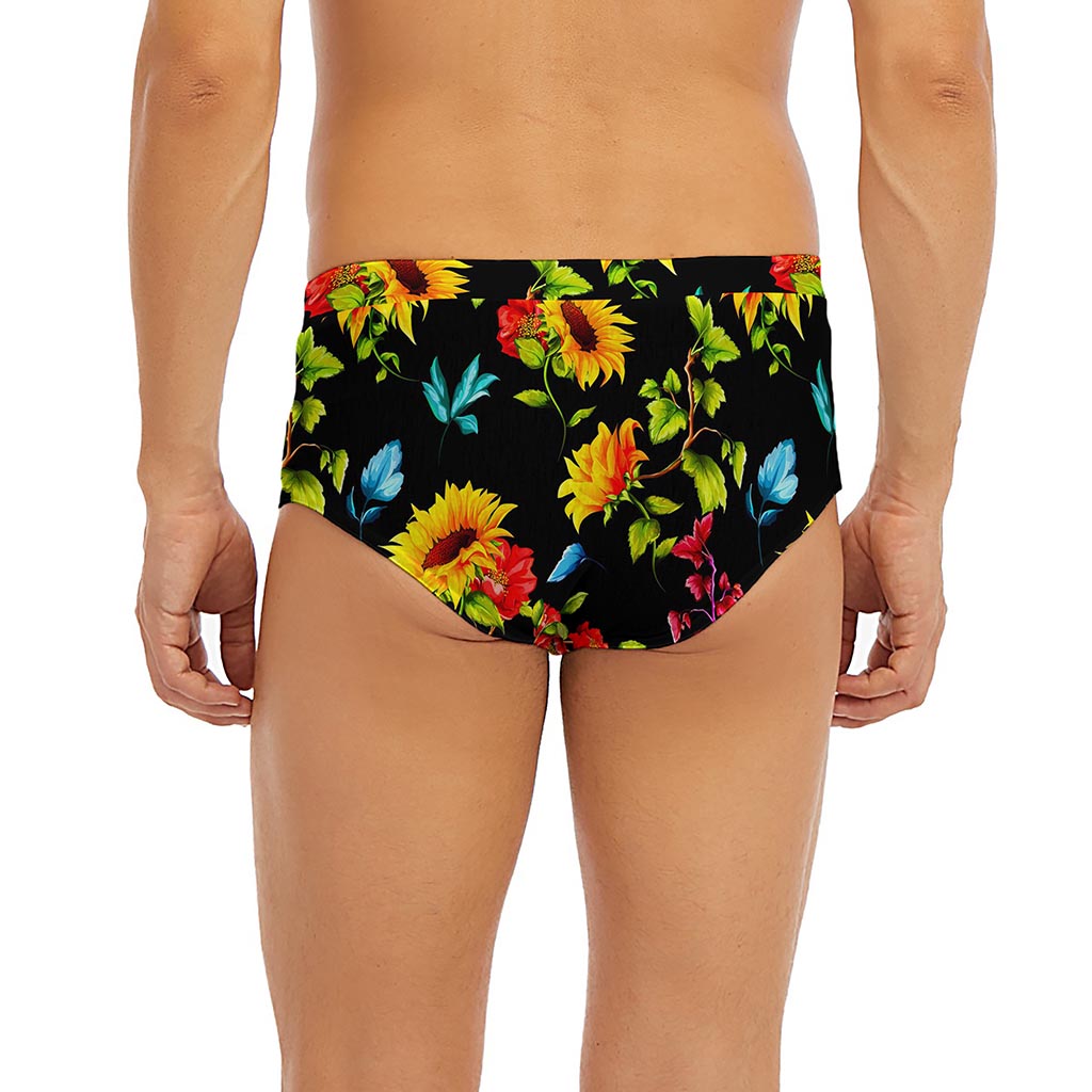 Sunflower Floral Pattern Print Men's Briefs