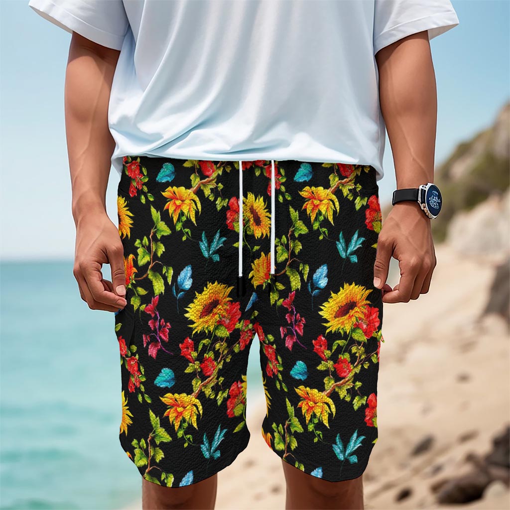 Sunflower Floral Pattern Print Men's Cargo Shorts