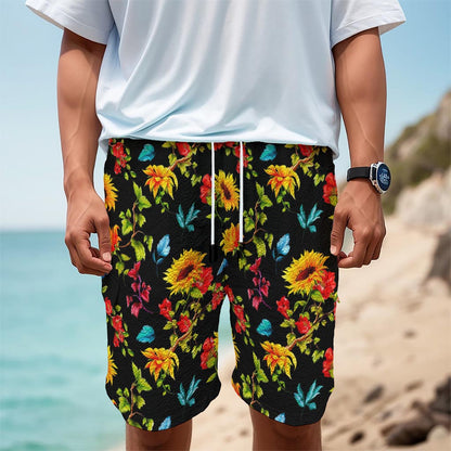 Sunflower Floral Pattern Print Men's Cargo Shorts