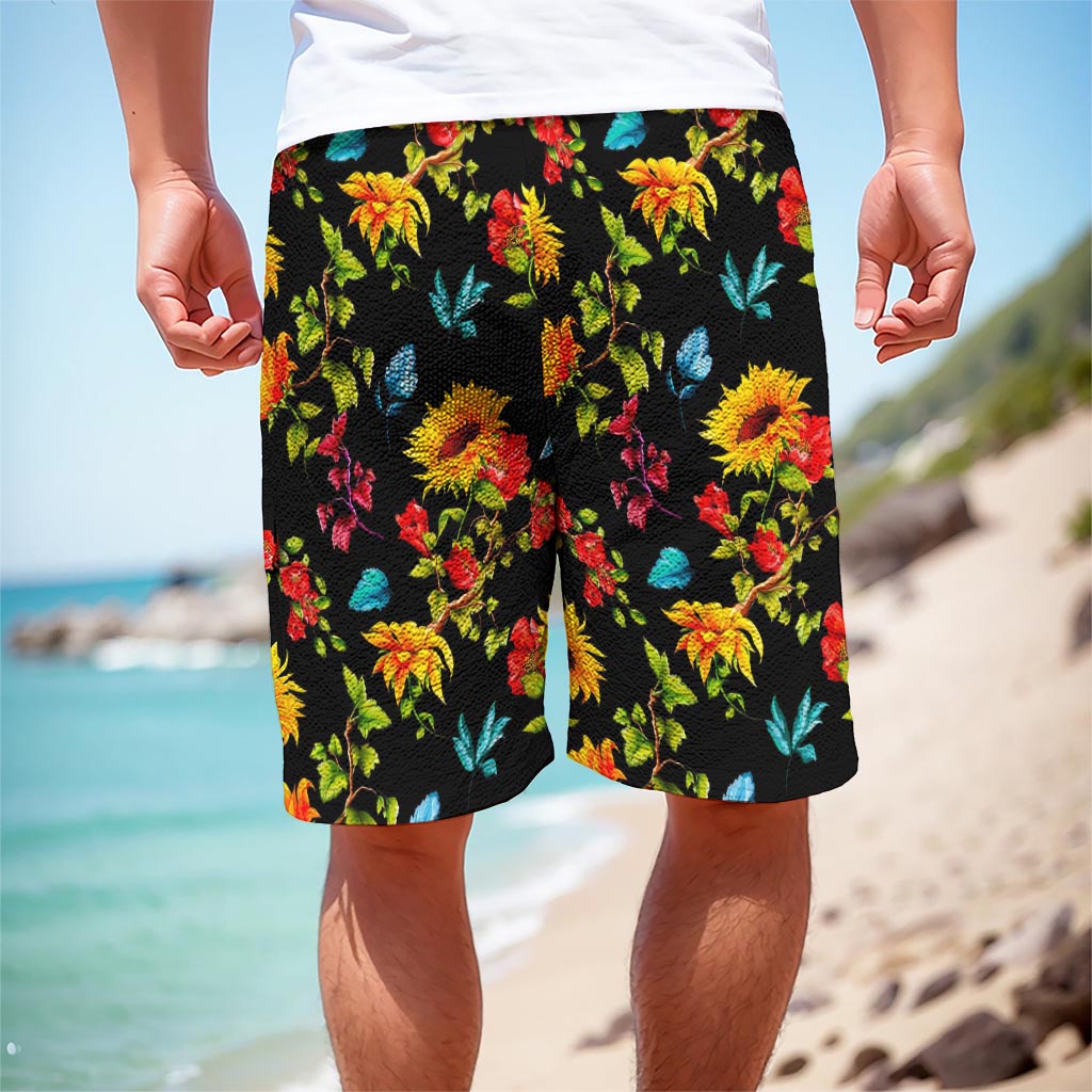 Sunflower Floral Pattern Print Men's Cargo Shorts