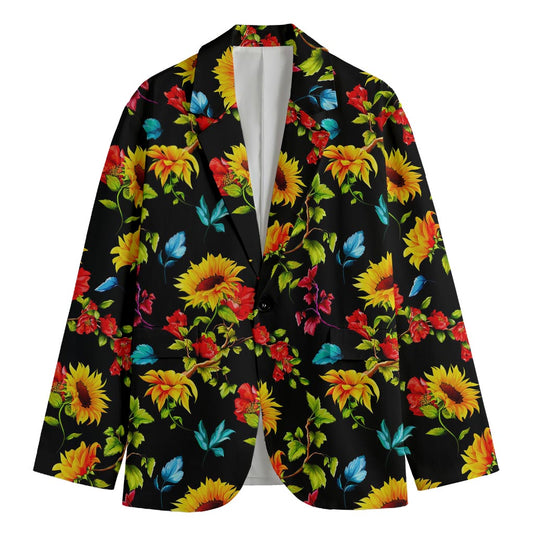Sunflower Floral Pattern Print Men's Cotton Blazer