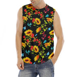 Sunflower Floral Pattern Print Men's Fitness Tank Top