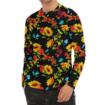 Sunflower Floral Pattern Print Men's Long Sleeve Rash Guard