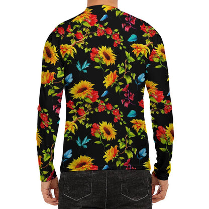 Sunflower Floral Pattern Print Men's Long Sleeve Rash Guard