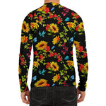 Sunflower Floral Pattern Print Men's Long Sleeve Rash Guard