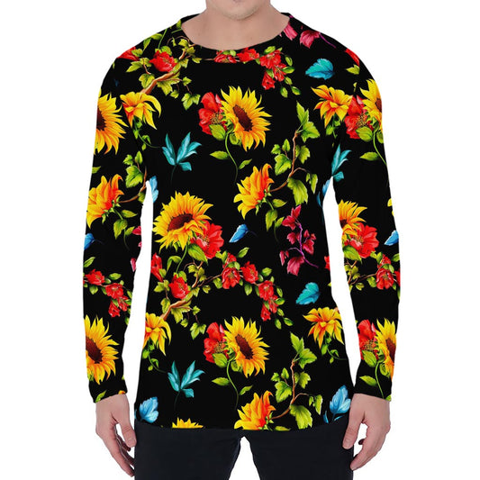 Sunflower Floral Pattern Print Men's Long Sleeve T-Shirt