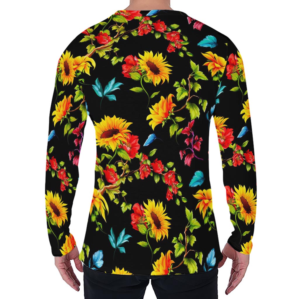 Sunflower Floral Pattern Print Men's Long Sleeve T-Shirt