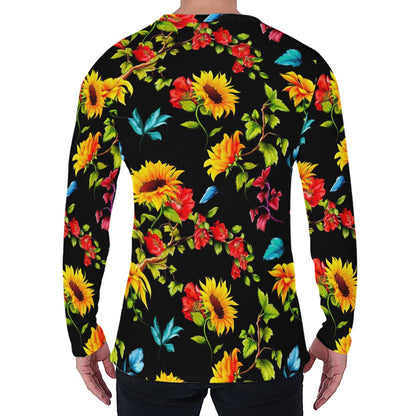 Sunflower Floral Pattern Print Men's Long Sleeve T-Shirt