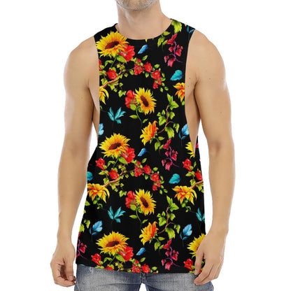 Sunflower Floral Pattern Print Men's Muscle Tank Top