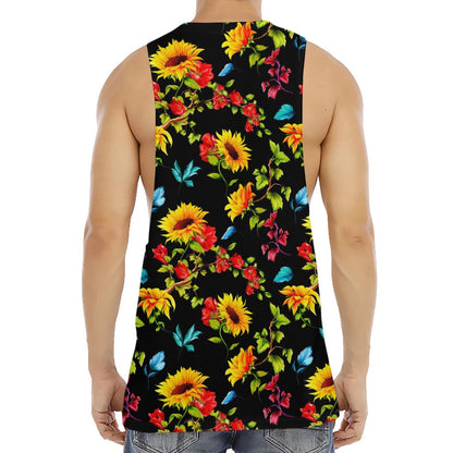 Sunflower Floral Pattern Print Men's Muscle Tank Top