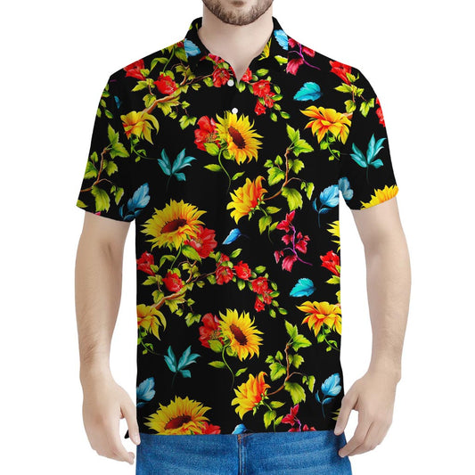 Sunflower Floral Pattern Print Men's Polo Shirt