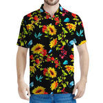 Sunflower Floral Pattern Print Men's Polo Shirt