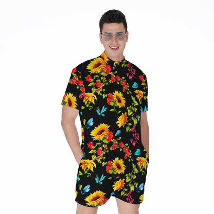 Sunflower Floral Pattern Print Men's Rompers