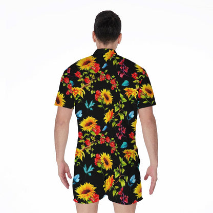Sunflower Floral Pattern Print Men's Rompers