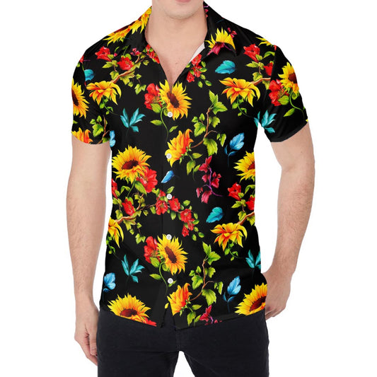 Sunflower Floral Pattern Print Men's Shirt