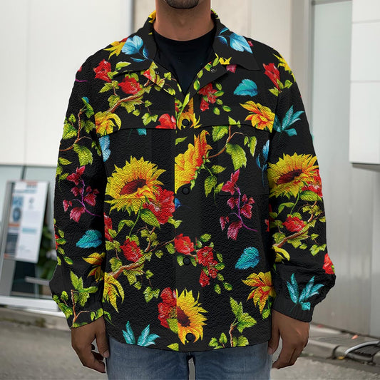 Sunflower Floral Pattern Print Men's Shirt Jacket