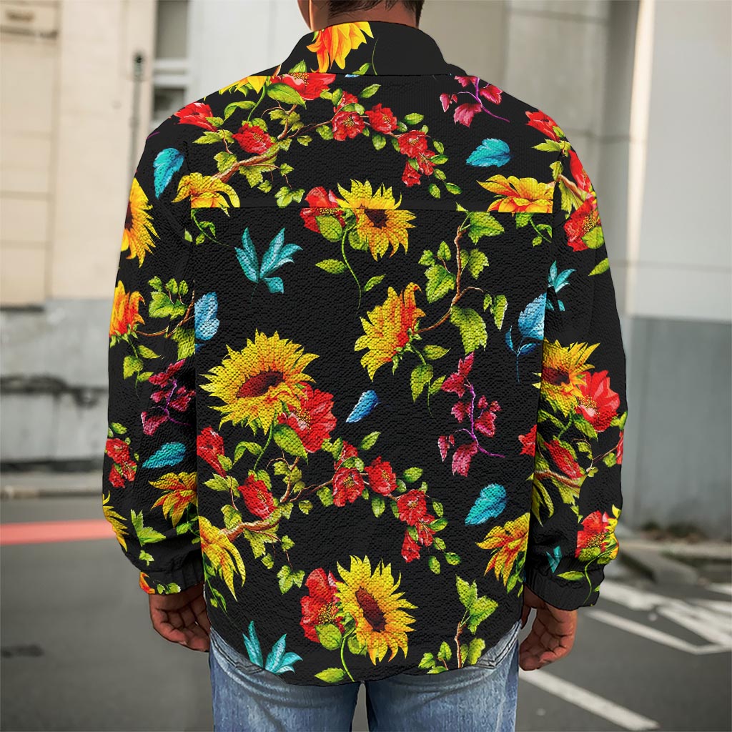 Sunflower Floral Pattern Print Men's Shirt Jacket