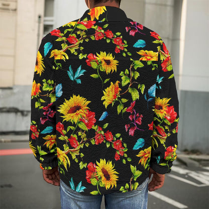 Sunflower Floral Pattern Print Men's Shirt Jacket